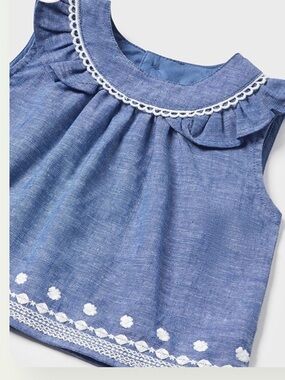 Mayoral Baby Girl Linen Denim Embroidered Top 9M | NWOT